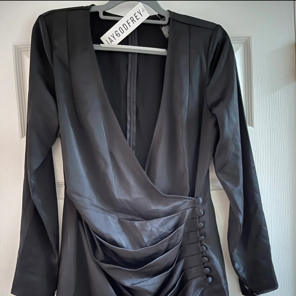 Jay Godfrey Black long sleeve cocktail dress. Size 10.